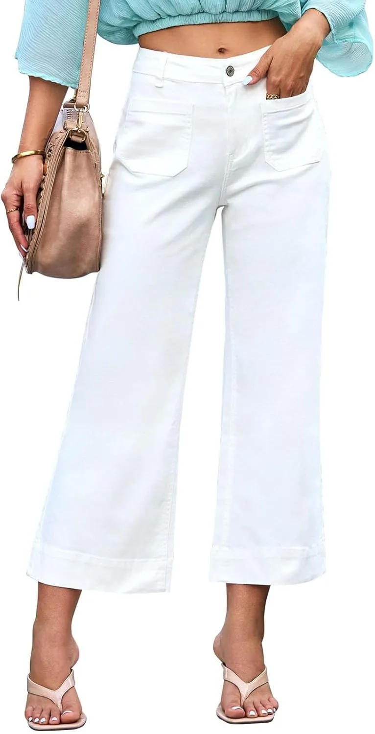 Boyfriend Jeans for Women Trendy High Waisted Cropped Denim Jeans Casual Straight Leg Capri Pants with Front Pockets