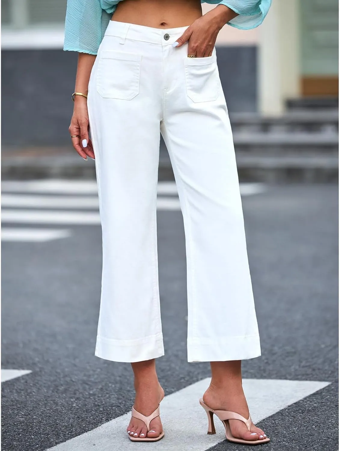 Boyfriend Jeans for Women Trendy High Waisted Cropped Denim Jeans Casual Straight Leg Capri Pants with Front Pockets