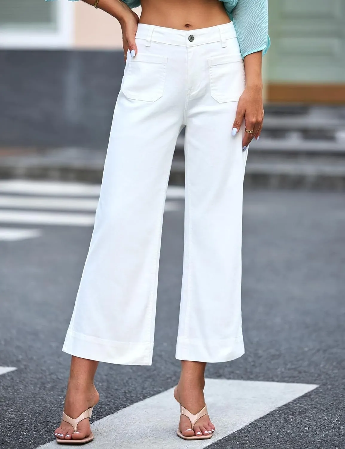 Boyfriend Jeans for Women Trendy High Waisted Cropped Denim Jeans Casual Straight Leg Capri Pants with Front Pockets