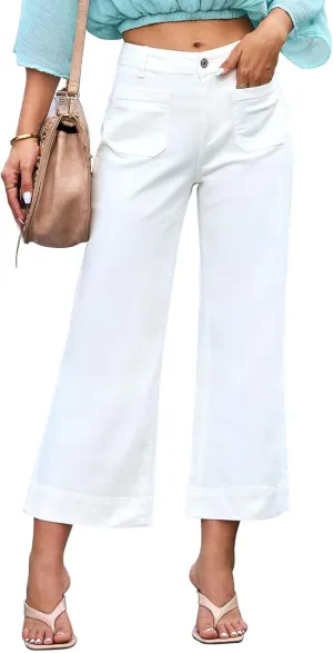Boyfriend Jeans for Women Trendy High Waisted Cropped Denim Jeans Casual Straight Leg Capri Pants with Front Pockets