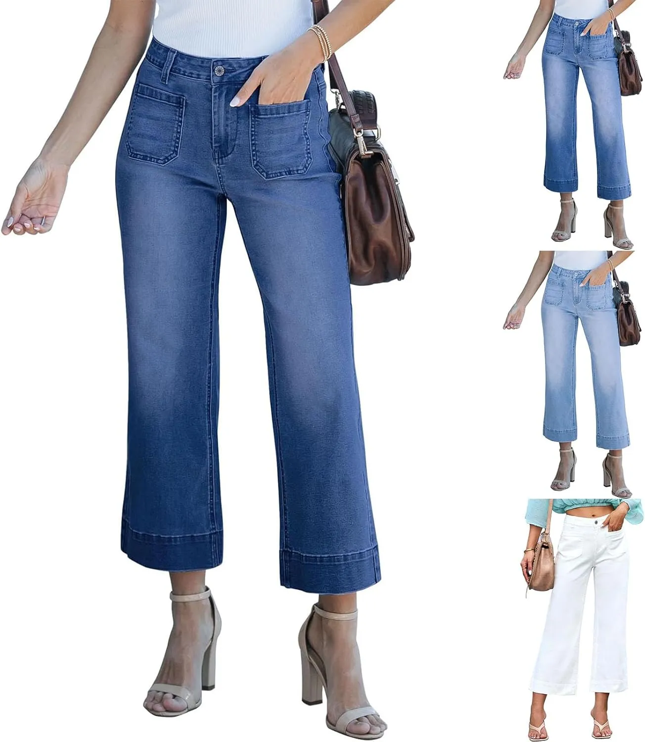 Boyfriend Jeans for Women Trendy High Waisted Cropped Denim Jeans Casual Straight Leg Capri Pants with Front Pockets