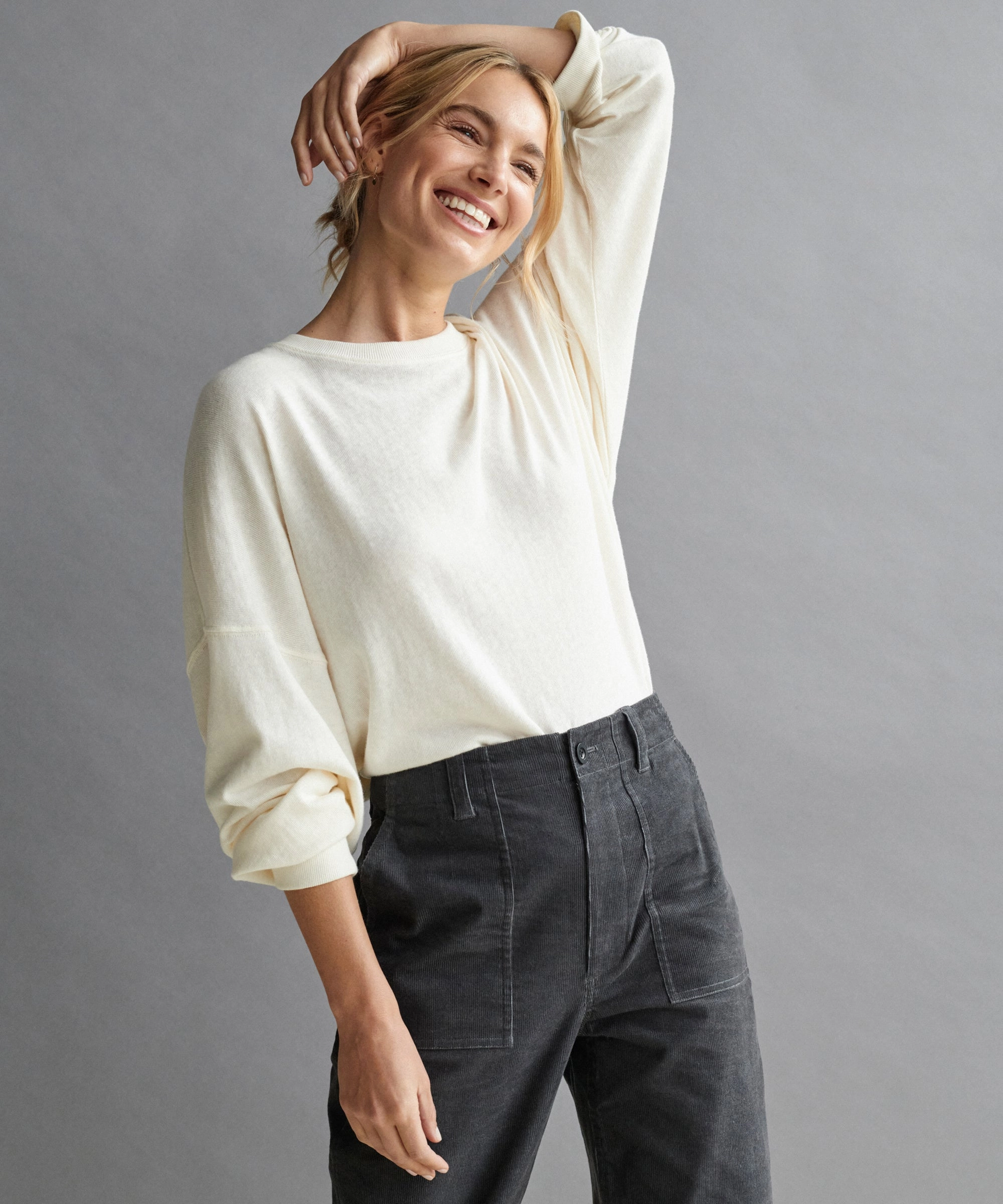 Boyfriend Long-Sleeve Tee Adjustable Collar System Reinforced Hem