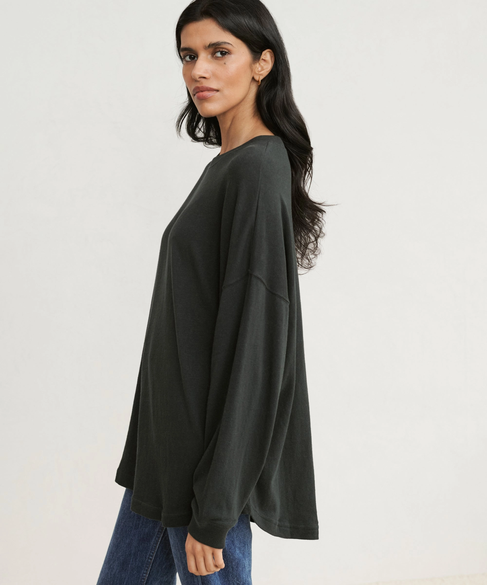 Boyfriend Long-Sleeve Tee ContouredPanels Double Chest Pocket