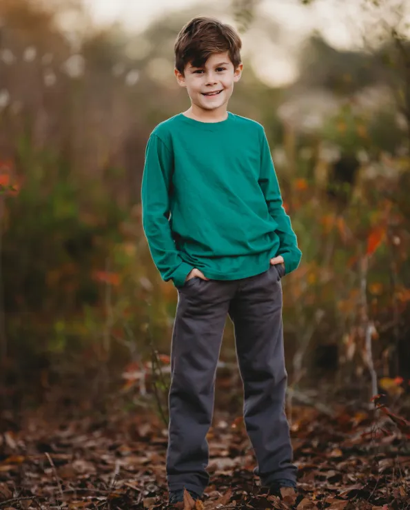 Boys Lightweight Soft Cotton  Fleece Straight Leg Pocket Pant | Dark Khaki