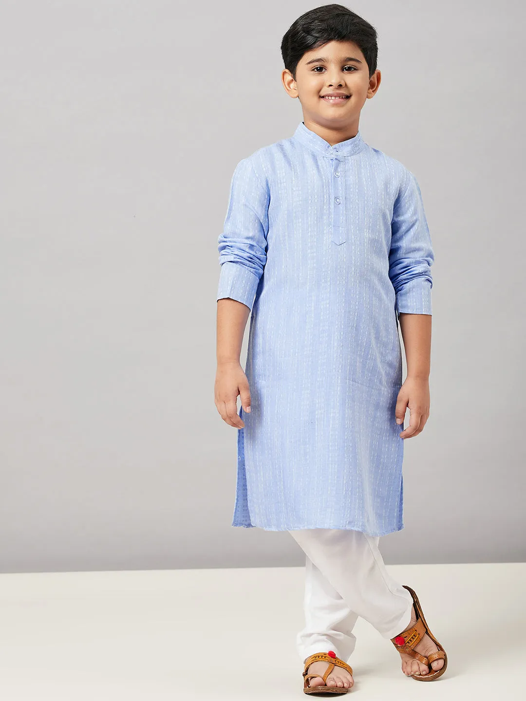 Boy's Solid Kurta set with Jacket Blue - StyloBug KIDS