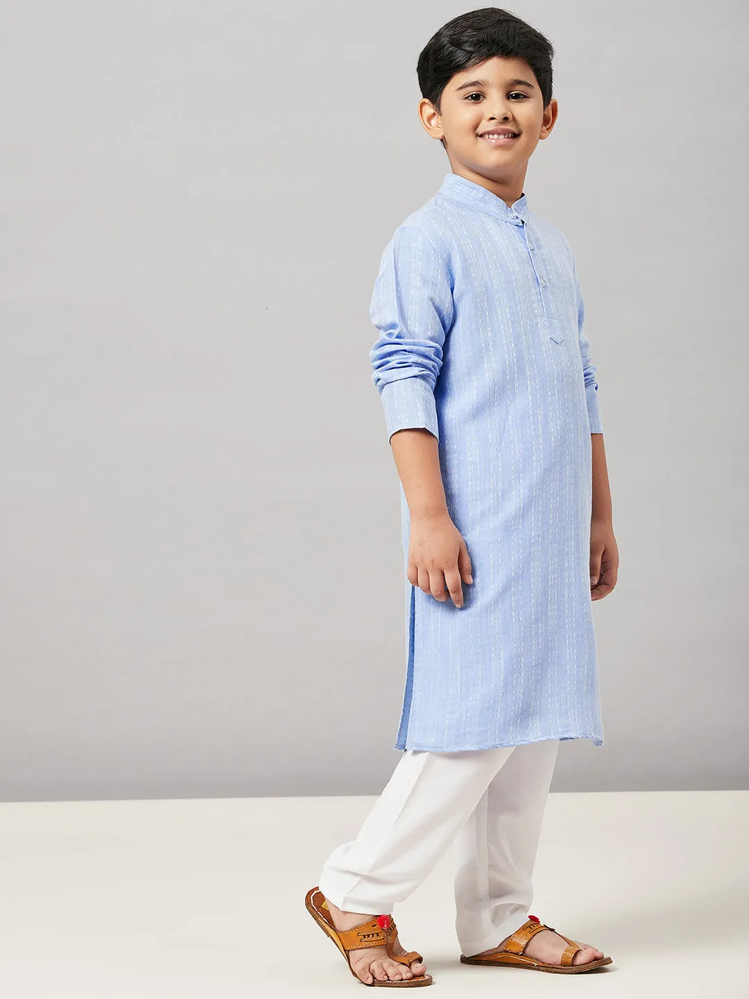 Boy's Solid Kurta set with Jacket Blue - StyloBug KIDS
