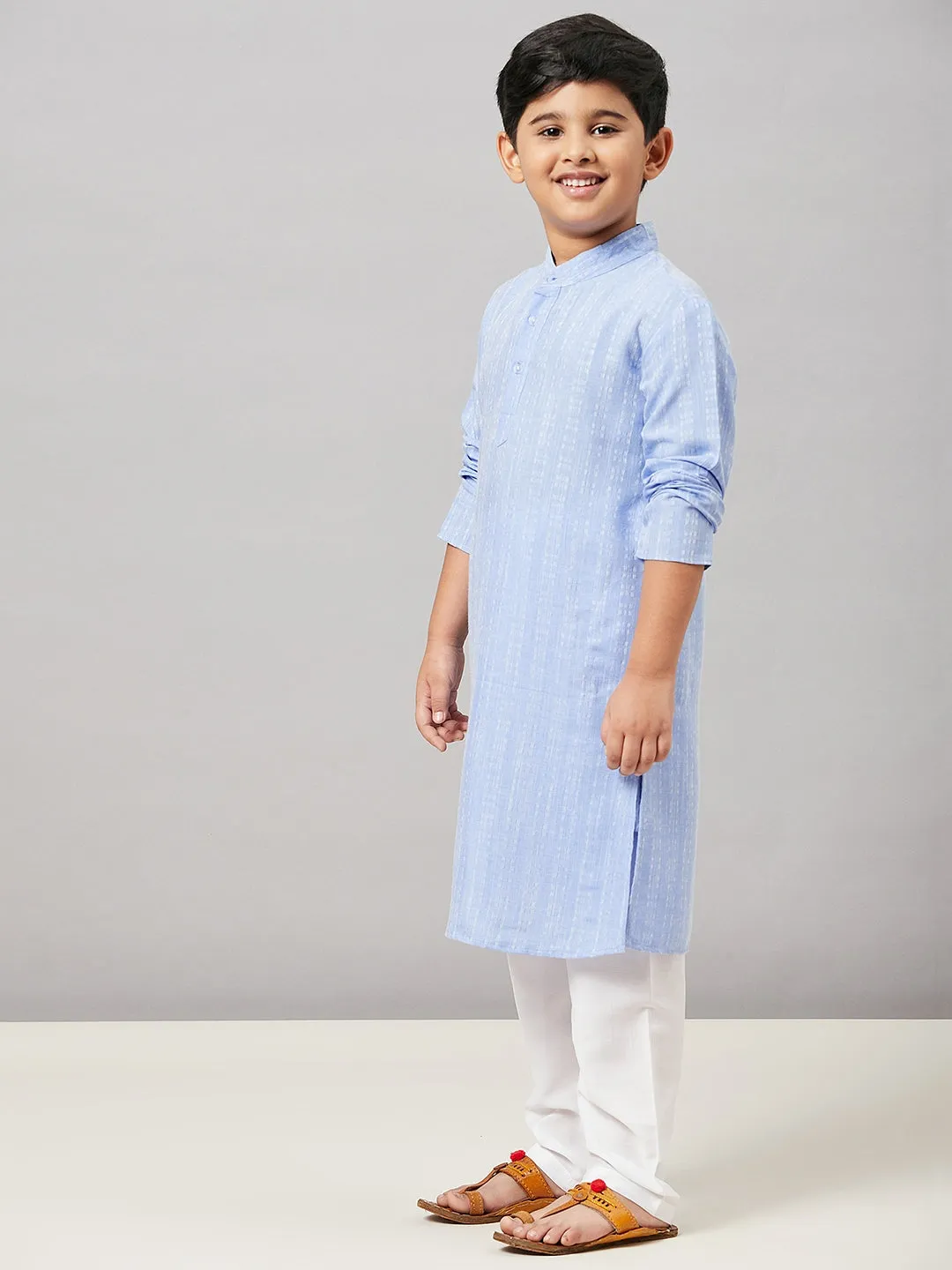 Boy's Solid Kurta set with Jacket Blue - StyloBug KIDS