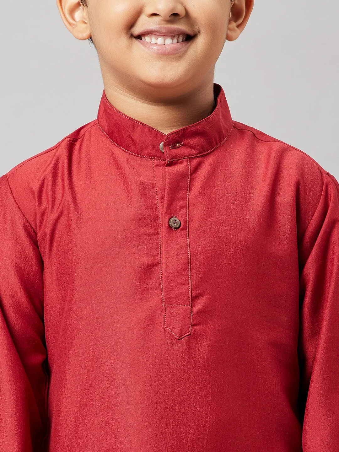 Boy's Solid Kurta with Payjama Maroon - StyloBug KIDS