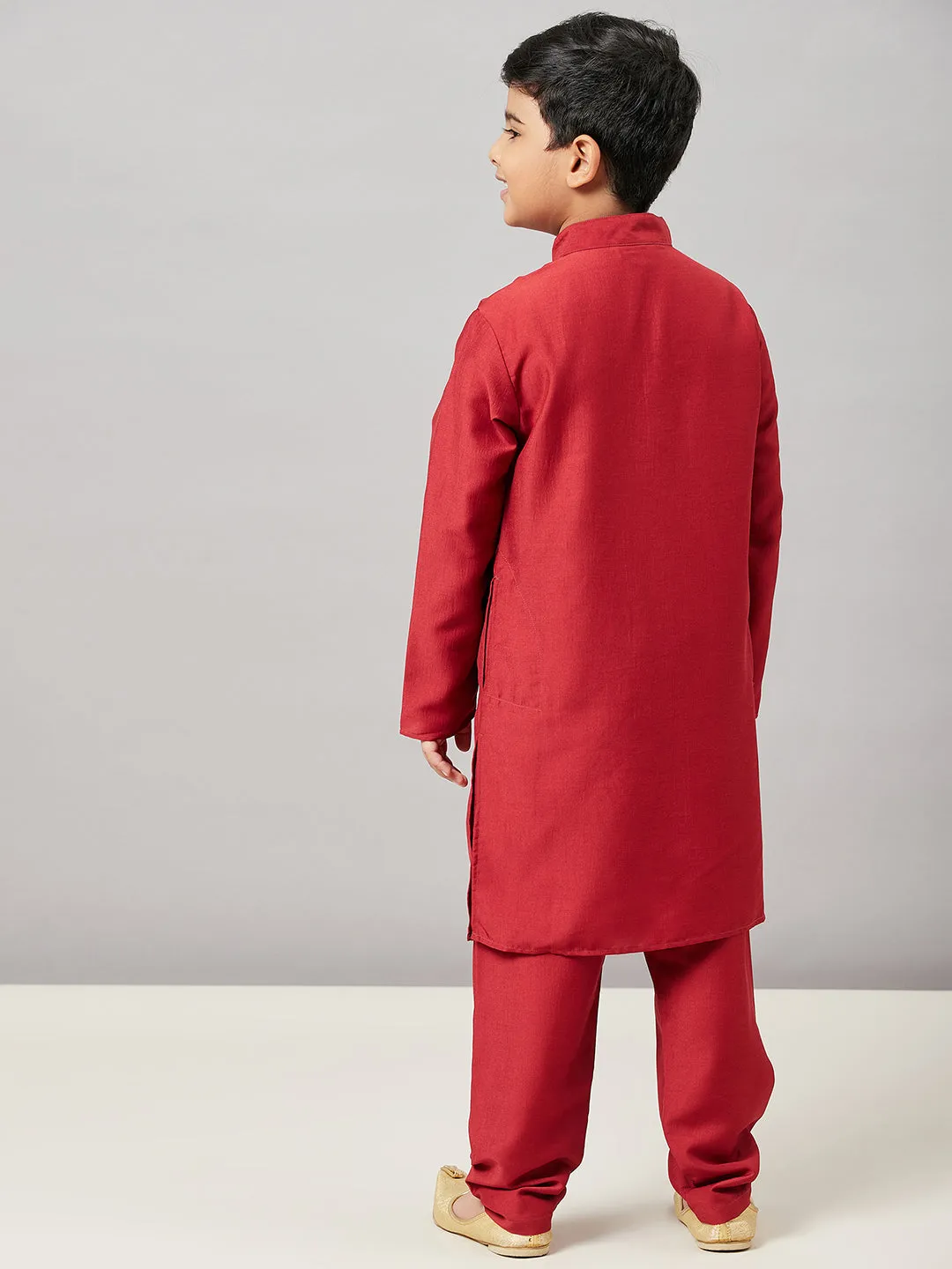 Boy's Solid Kurta with Payjama Maroon - StyloBug KIDS