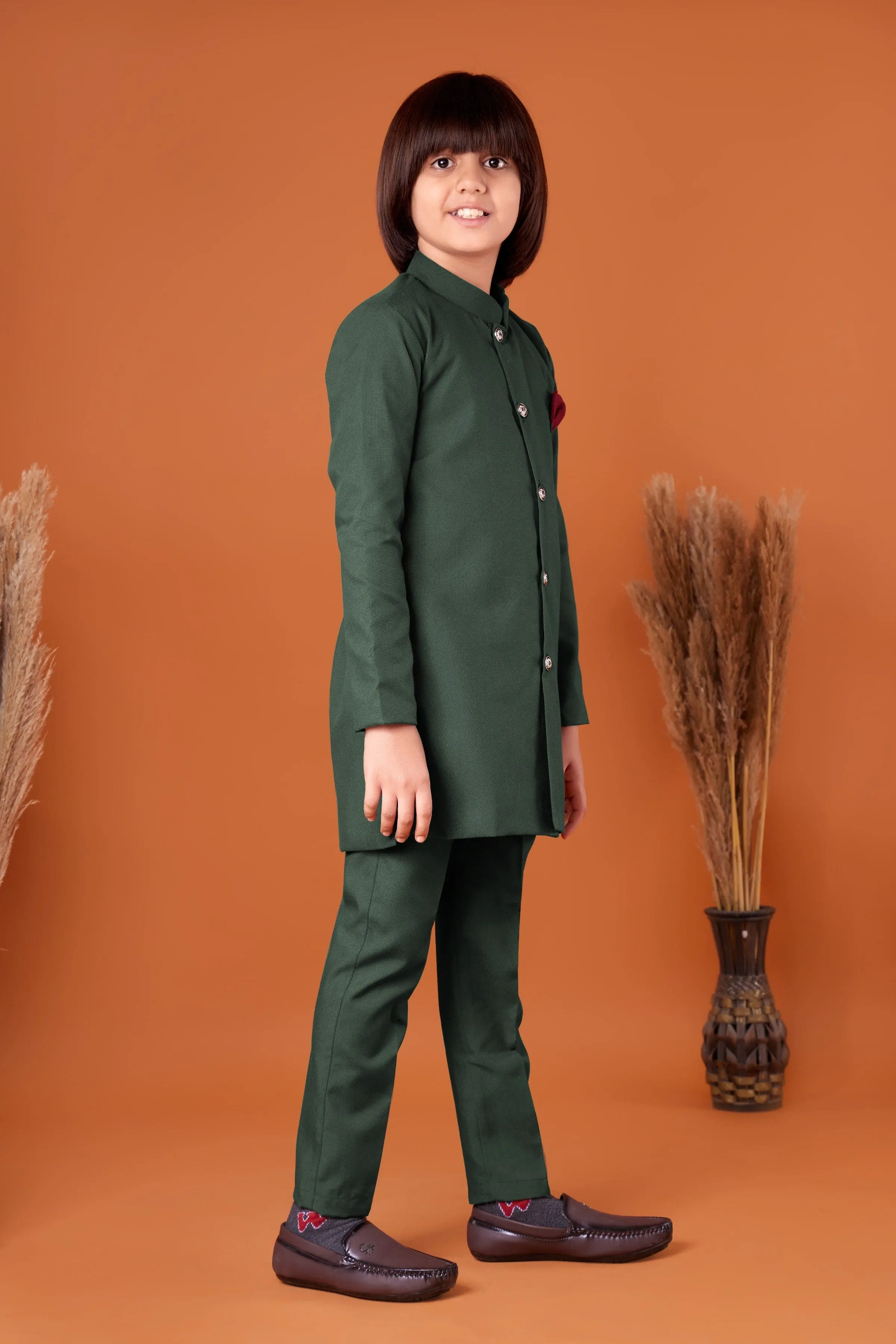 Boy's Traditional Ethnic Wear Green Kurta Pant Set