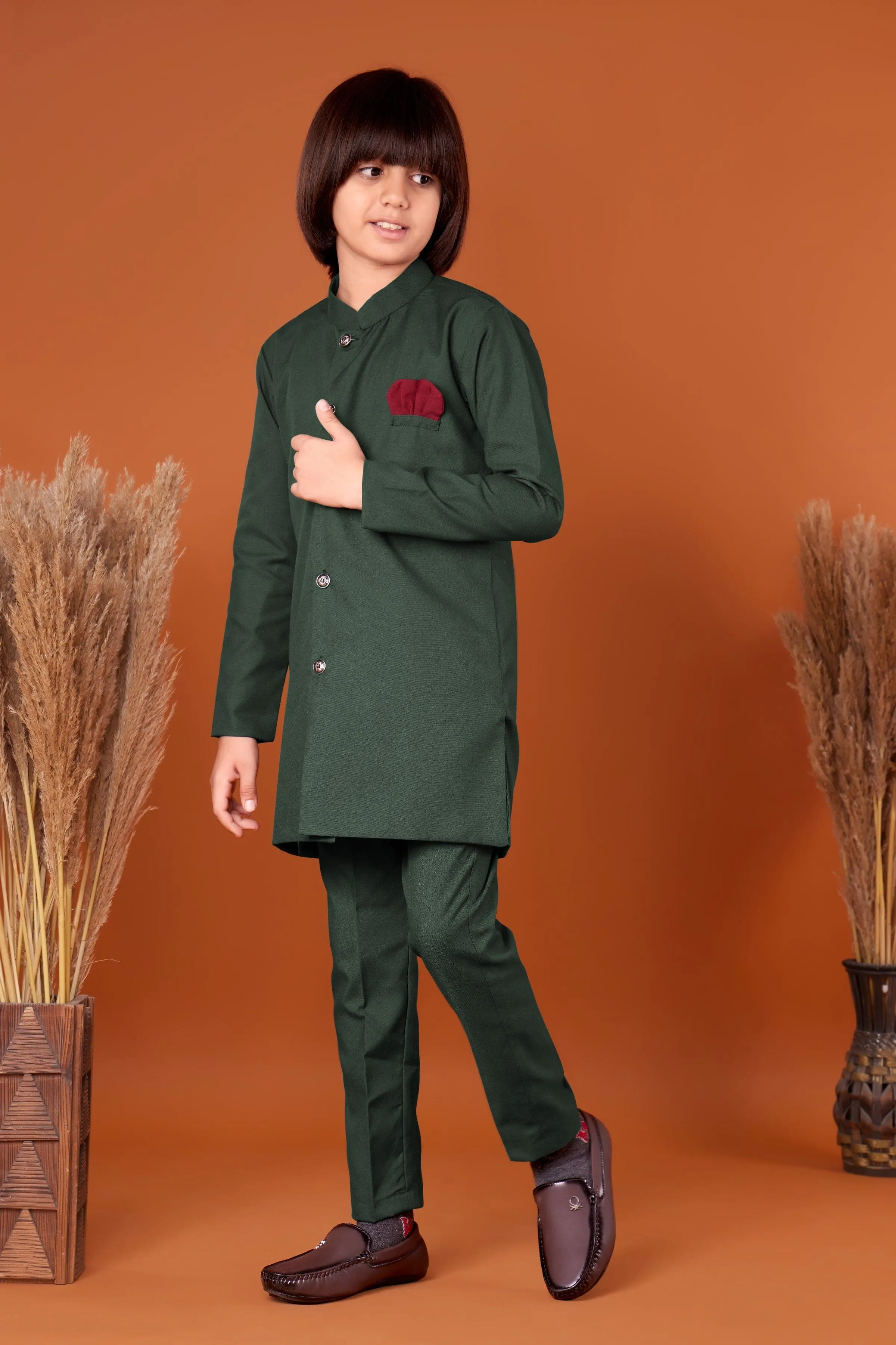 Boy's Traditional Ethnic Wear Green Kurta Pant Set