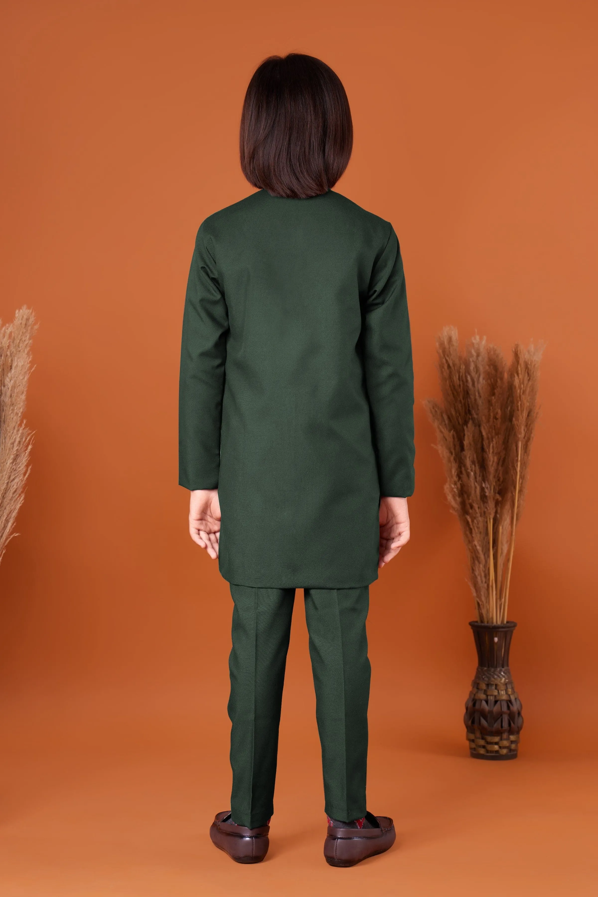 Boy's Traditional Ethnic Wear Green Kurta Pant Set