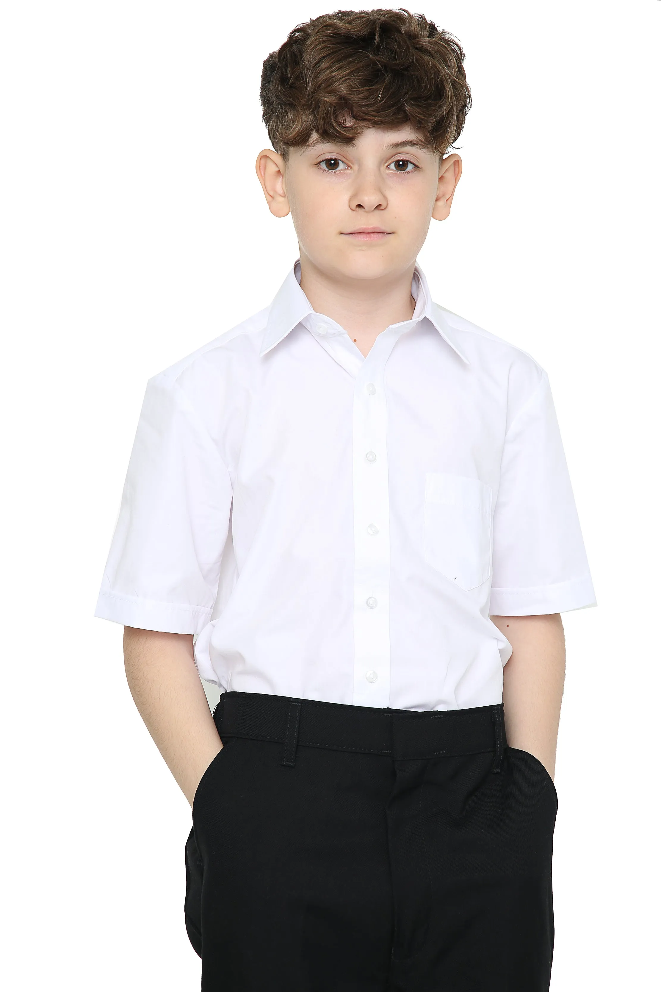Boys White Short Sleeve Regular Fit Shirt School Uniform Polycotton Shirt Sizes 3 to 18
