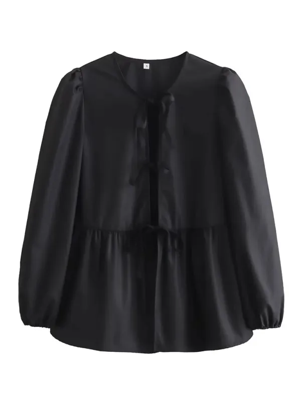 Braelyn Women's Street Fashion Bow Long Sleeve Shirt