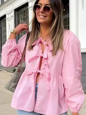 Braelyn Women's Street Fashion Bow Long Sleeve Shirt