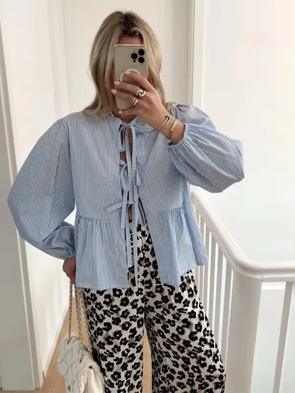 Braelyn Women's Street Fashion Bow Long Sleeve Shirt
