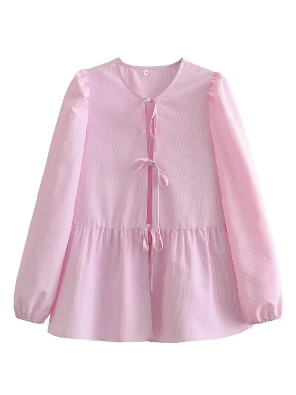 Braelyn Women's Street Fashion Bow Long Sleeve Shirt