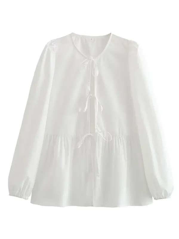 Braelyn Women's Street Fashion Bow Long Sleeve Shirt
