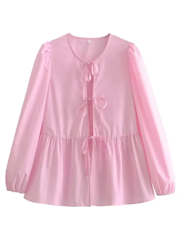 Braelyn Women's Street Fashion Bow Long Sleeve Shirt