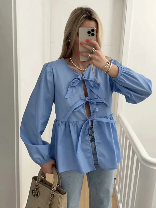 Braelyn Women's Street Fashion Bow Long Sleeve Shirt