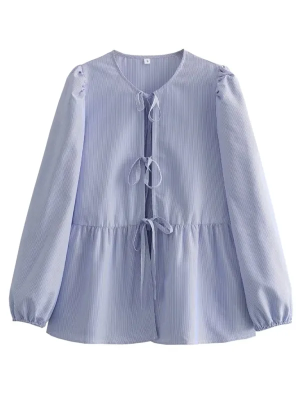 Braelyn Women's Street Fashion Bow Long Sleeve Shirt