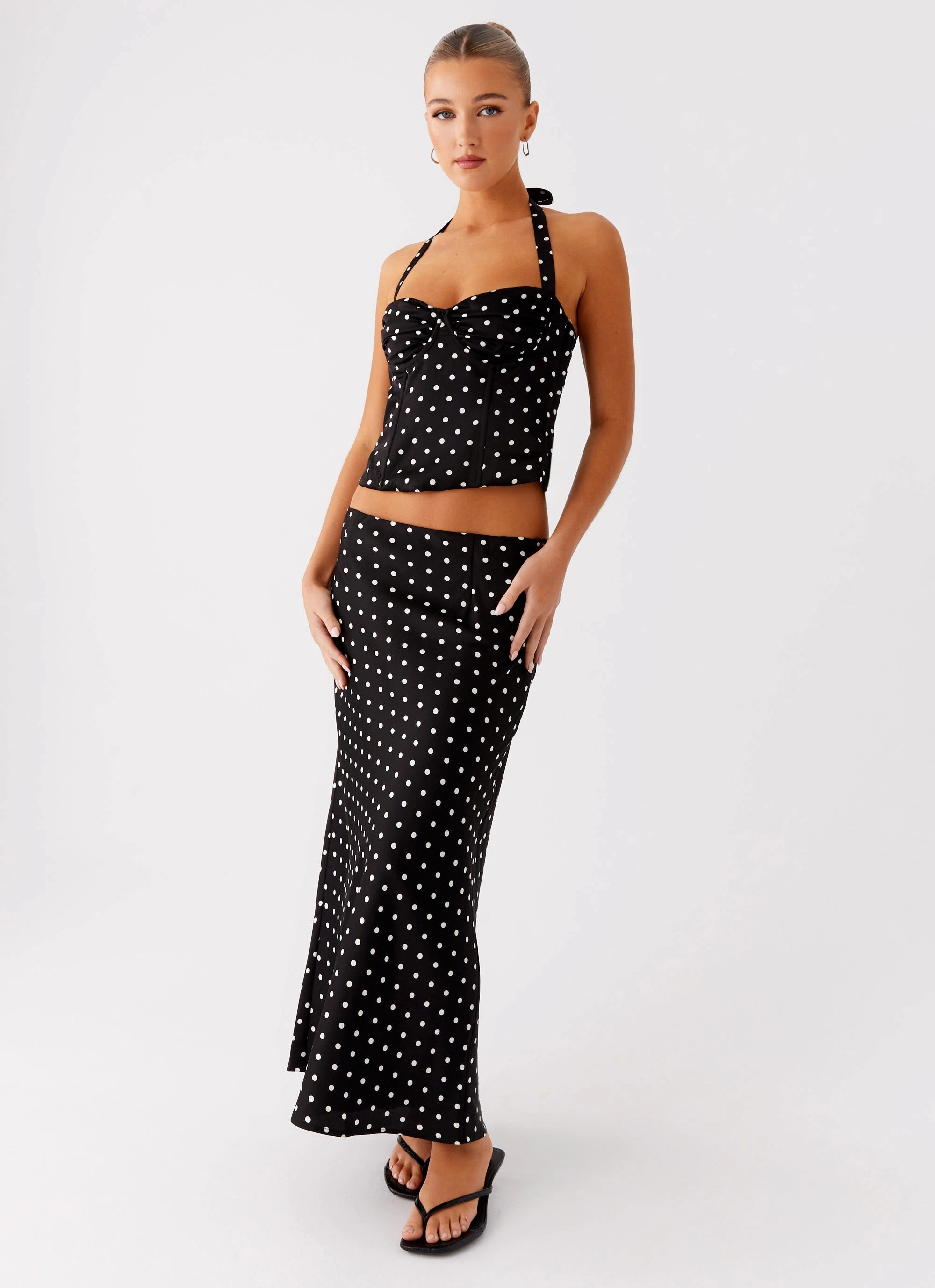 Breanne Midi Skirt - Black Polka Dot Comfort Cushioning