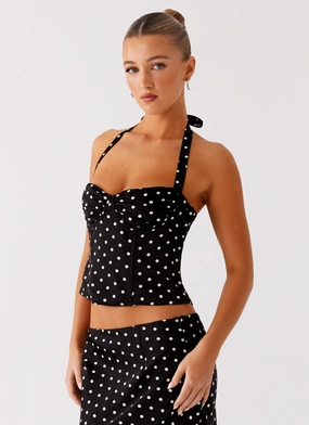 Cool and Breezy Breanne Top - Black Polka Dot