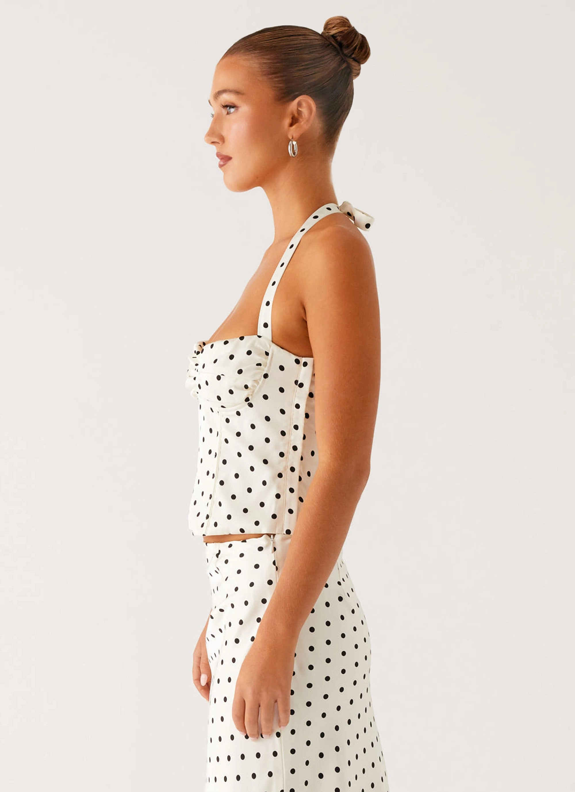 Breanne Top - White Polka Dot PolishedFinish DropShoulderConstruction