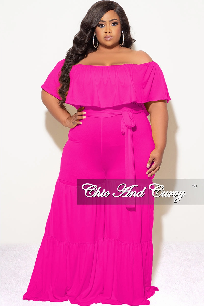 tailored look Quick Access Final Sale Plus Size Off The Shoulder Jumpsuit in Fuchsia