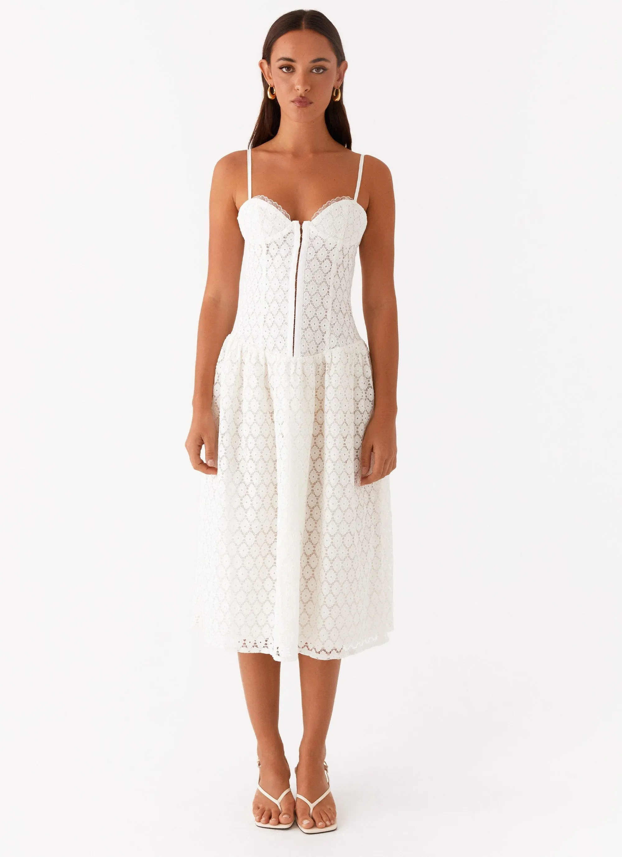Blooming Corset Midi Dress - White Stylish and Comfortable