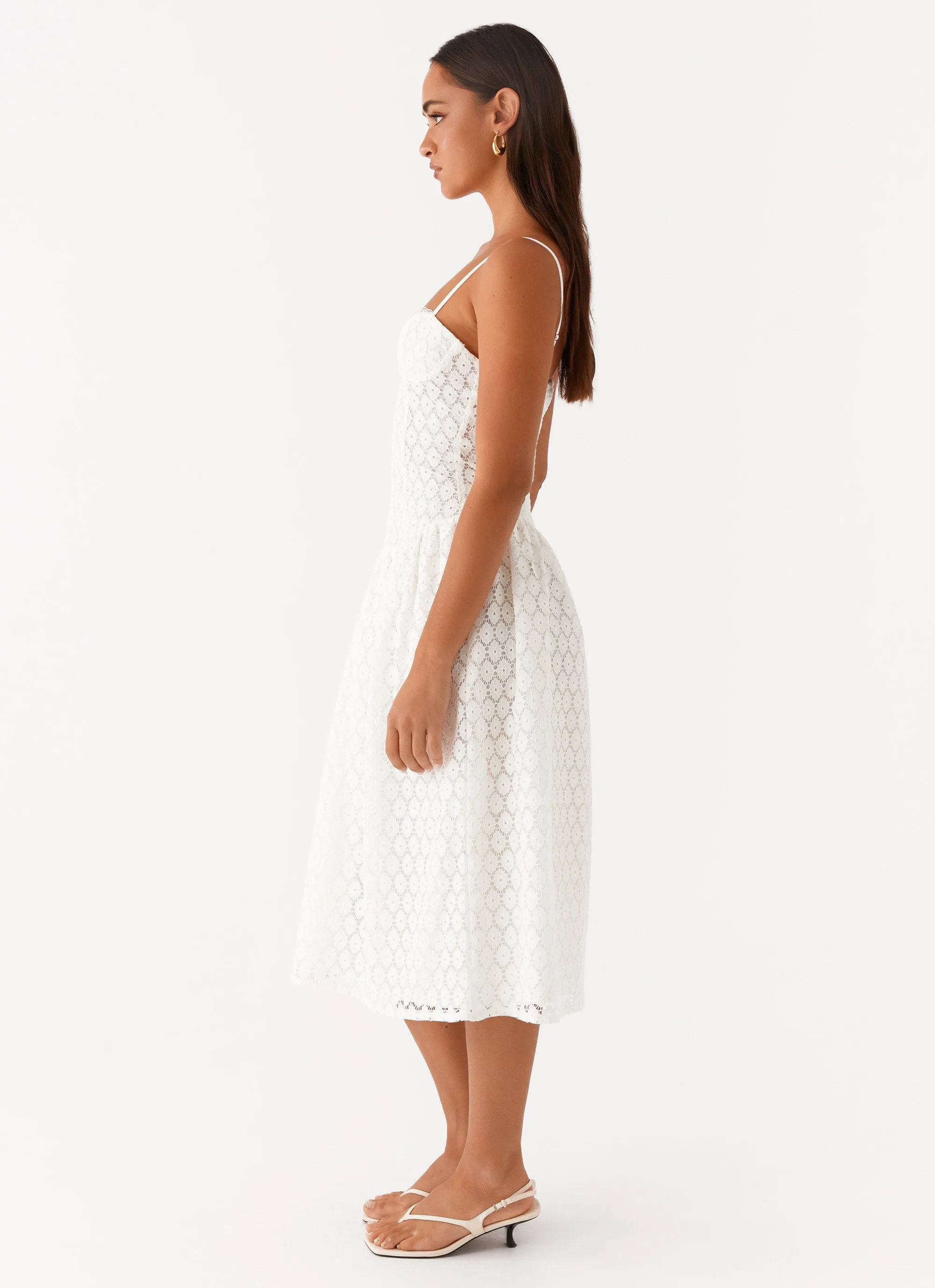 Quiet Sweet Breath Ease Blooming Corset Midi Dress - White