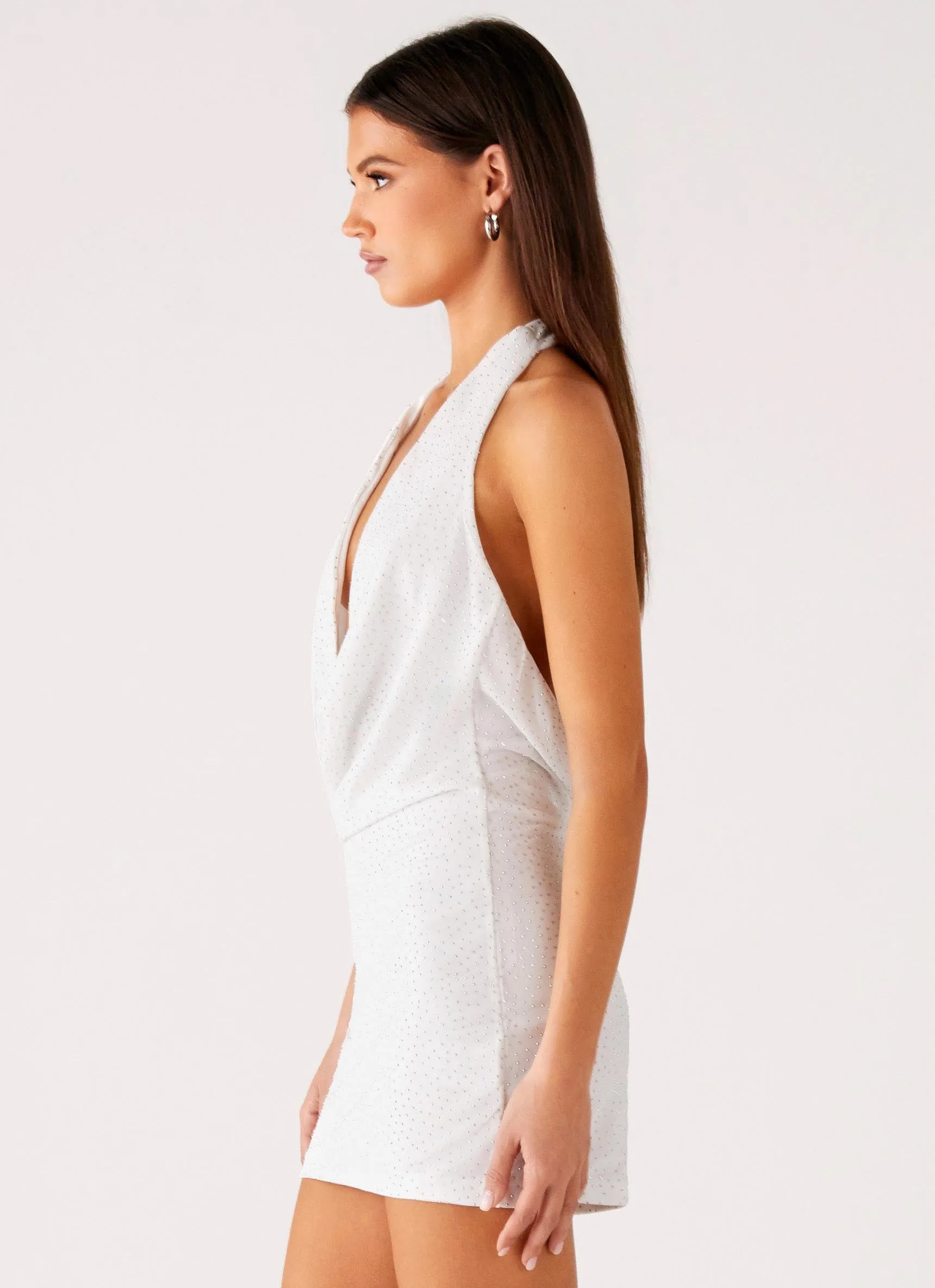 Back Cut Out Beaded Sequins Mini Dress - Ivory packable