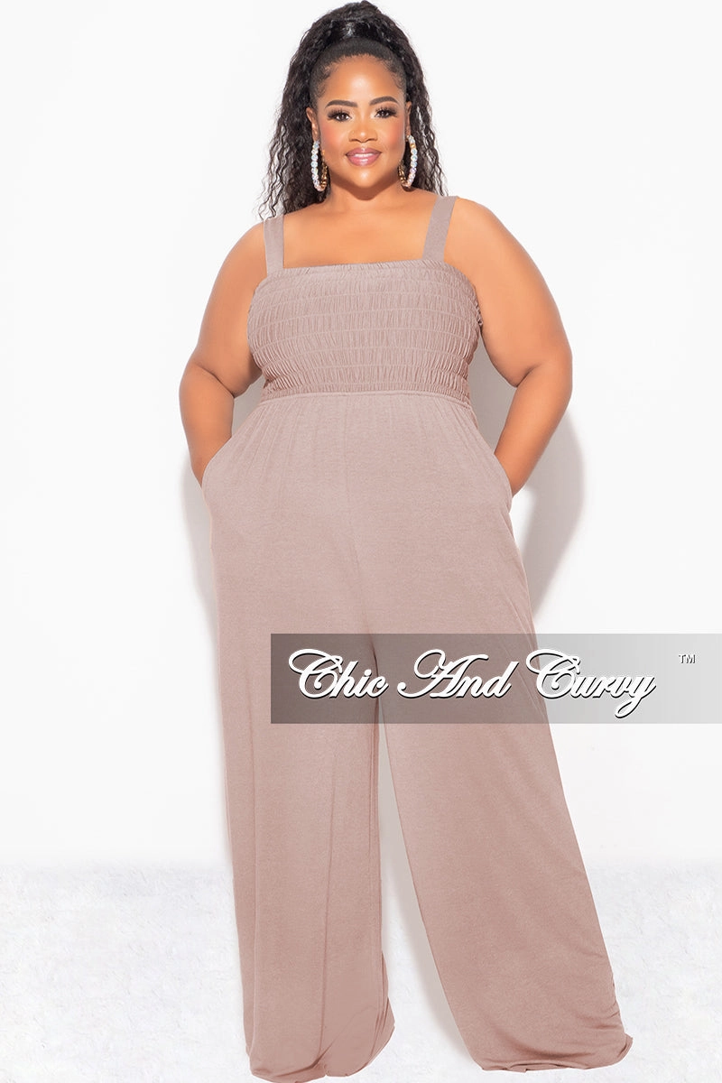 Comfortable Layers Anti Pilling Finish Final Sale Plus Size Sleeveless Shirred Jumpsuit in Ash Mocha