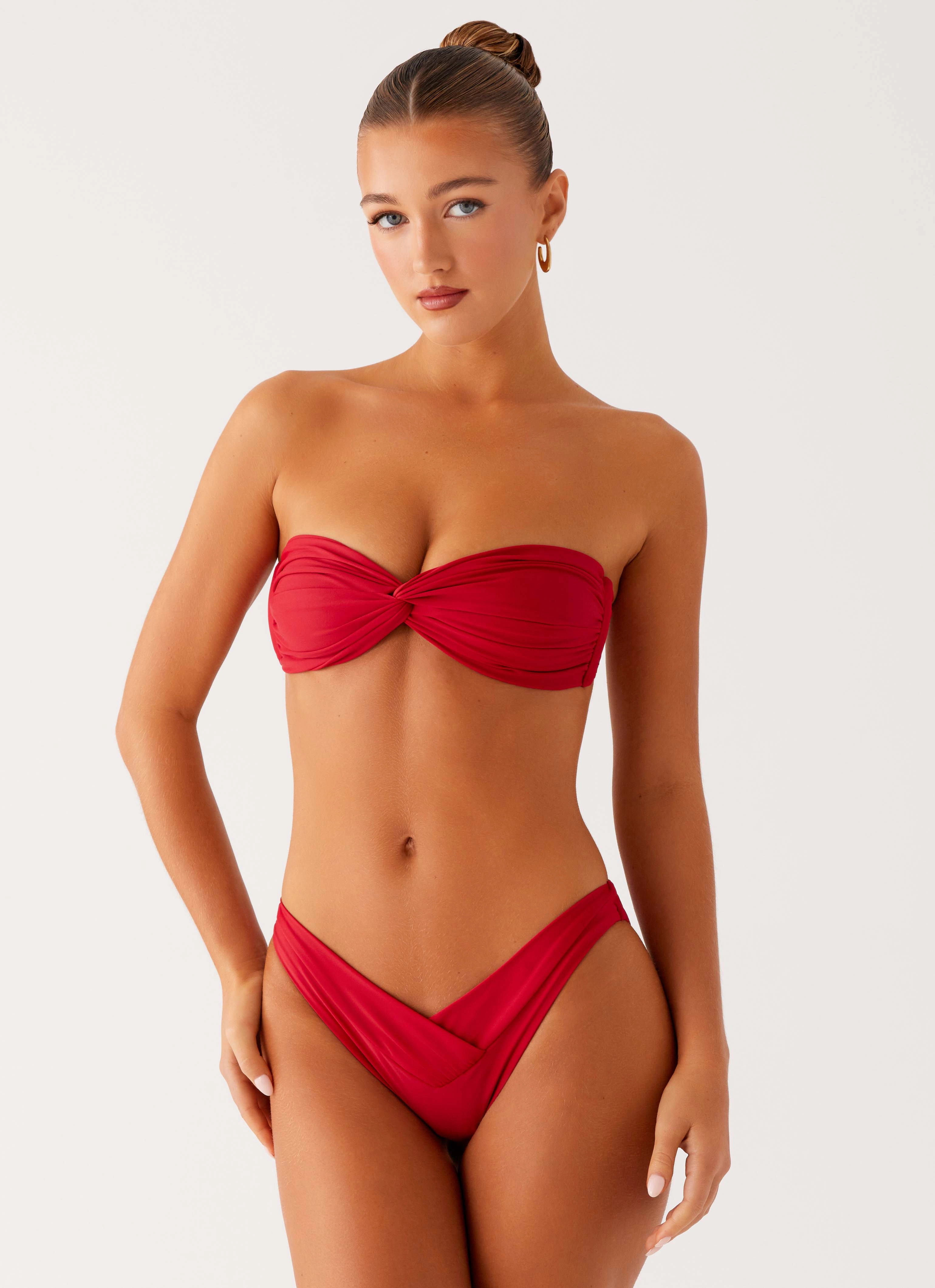 Retro Delta Bandeau Bikini Top - Deep Red