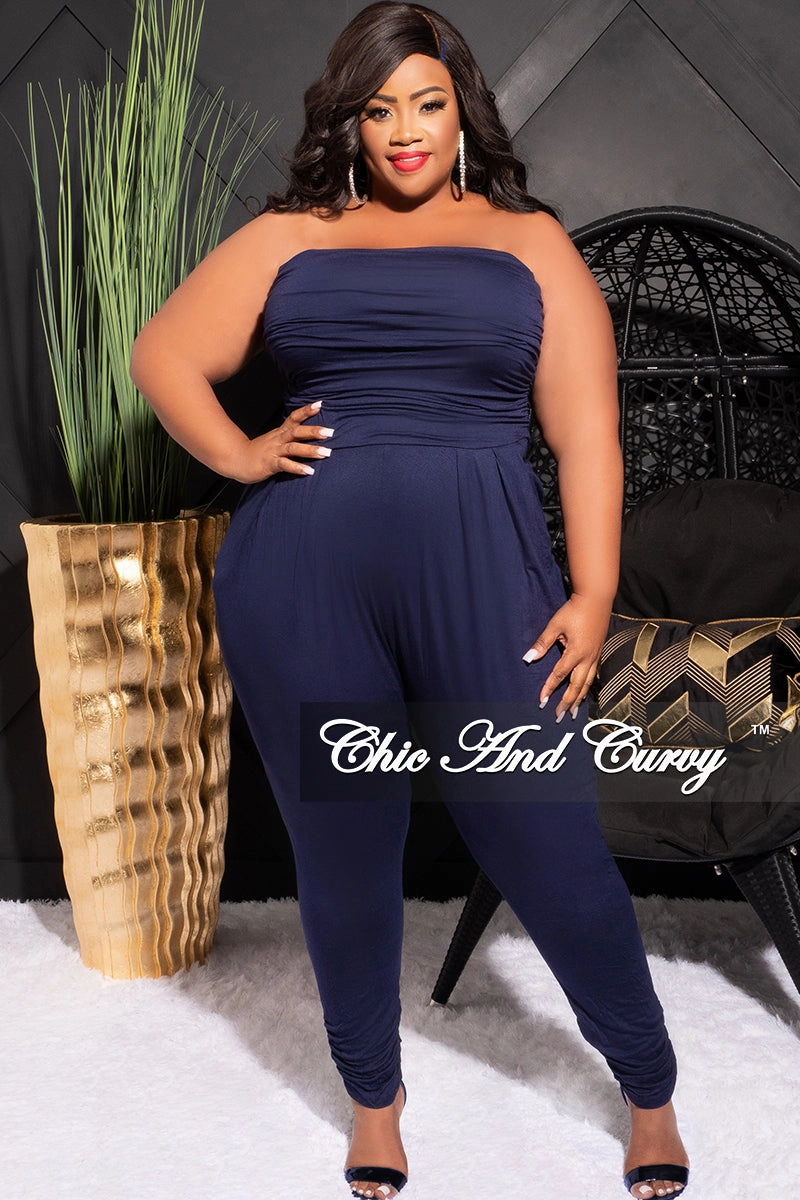 Final Sale Plus Size Tube Top Jumpsuit in Navy Outdoor Activity