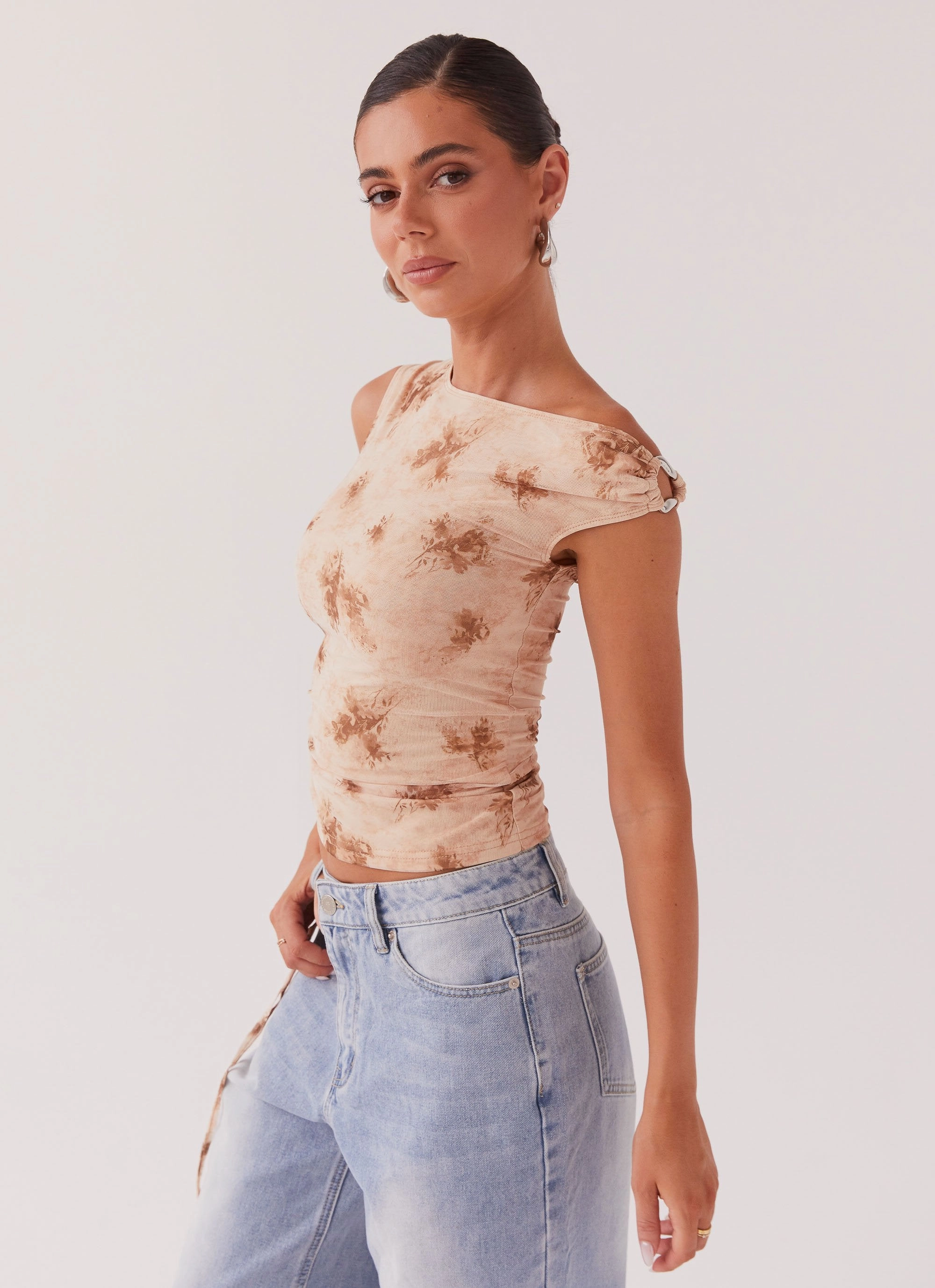 TaglessNecklineComfort Til Sunrise Off The Shoulder Top - Taupe Smoke