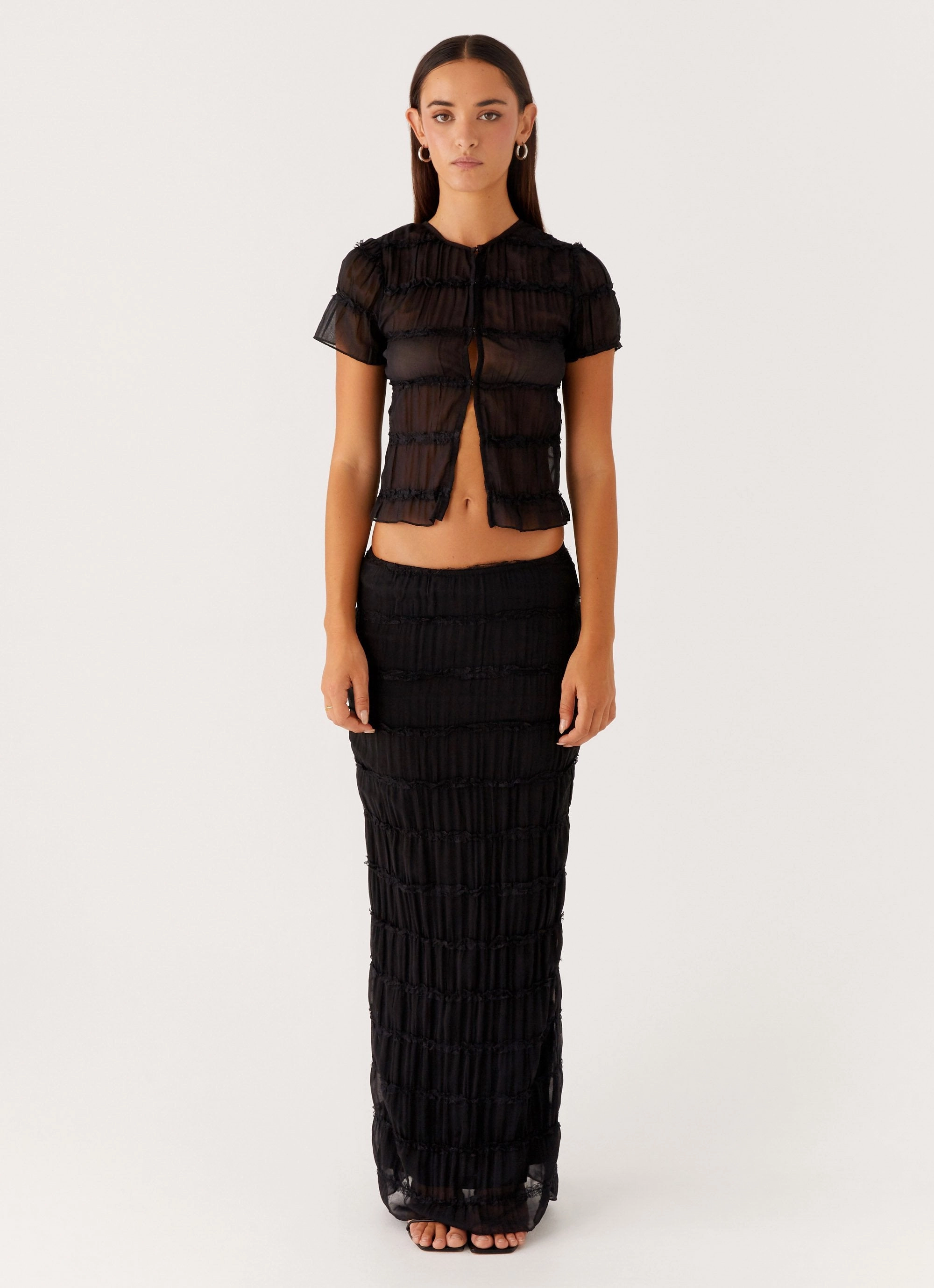 Slim Comfort Wool blend Daydreaming Low Rise Maxi Skirt - Black