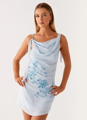 Lily Beaded Mini Dress - Pastel Blue Lightweight Piece