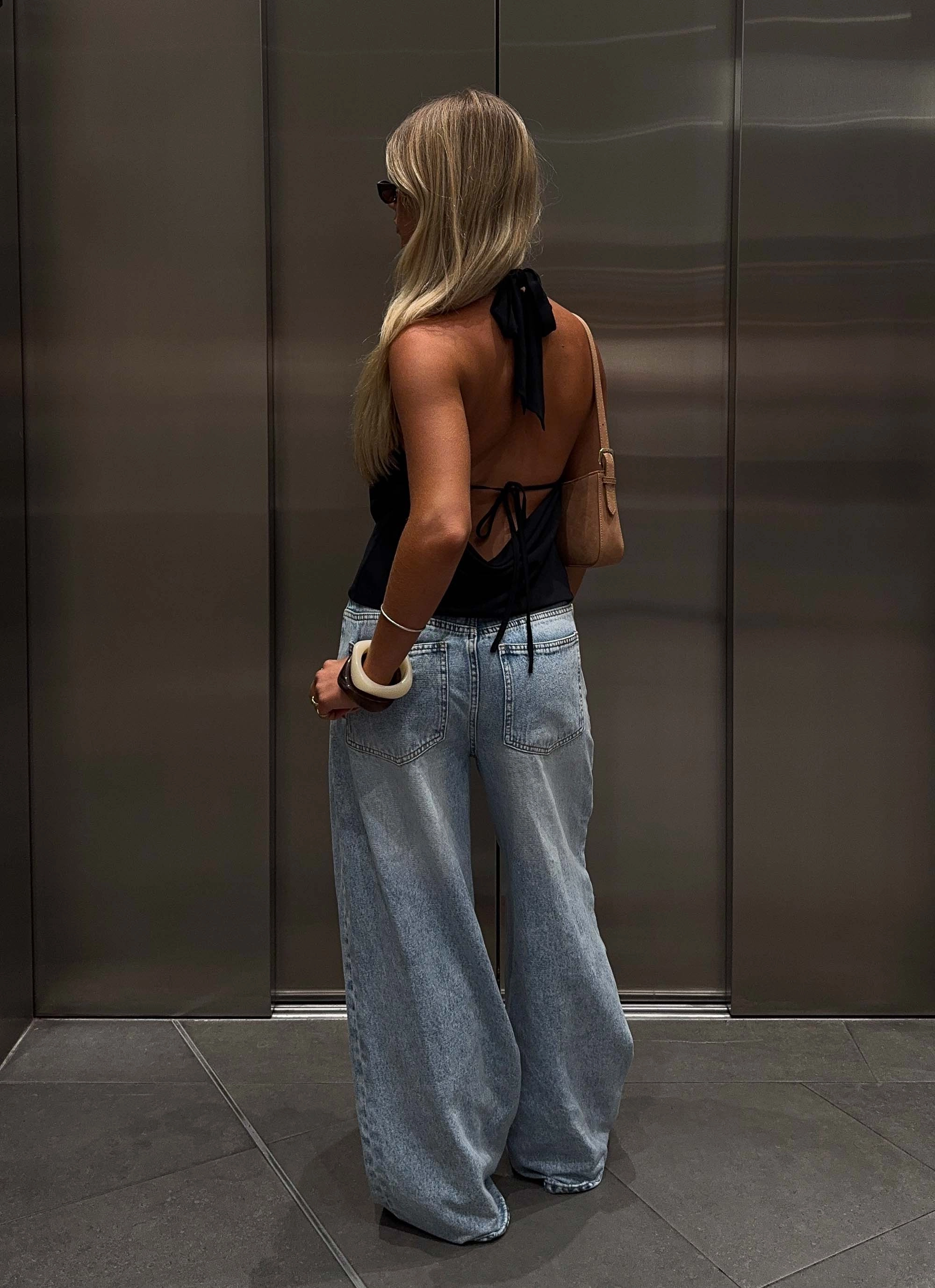 Timeless Wide Leg Jeans - Bleached Blue Layering Piece Cotton comfort