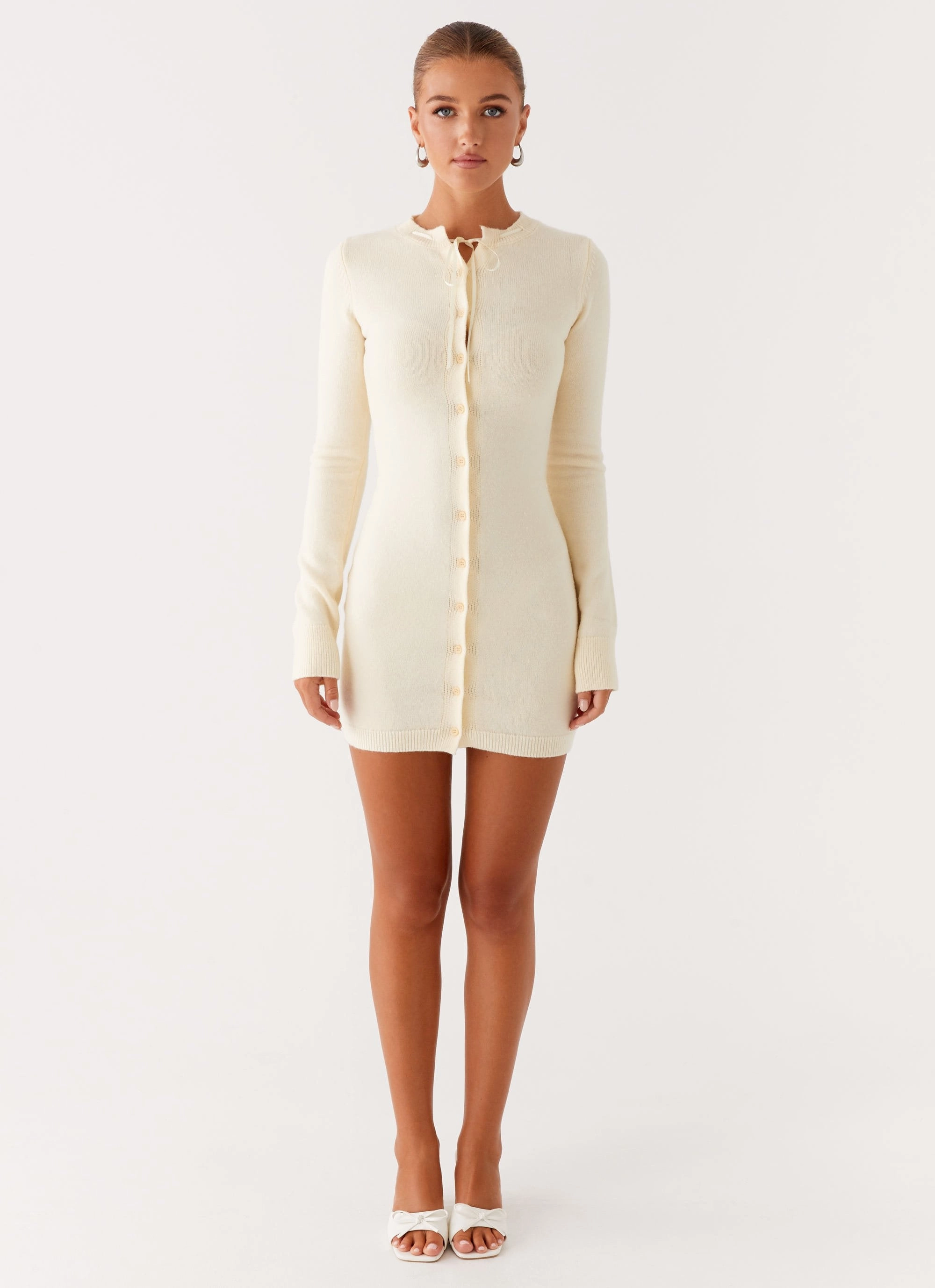 Zaffia Knit Mini Dress - Ivory Airy Drape Effortless Layering