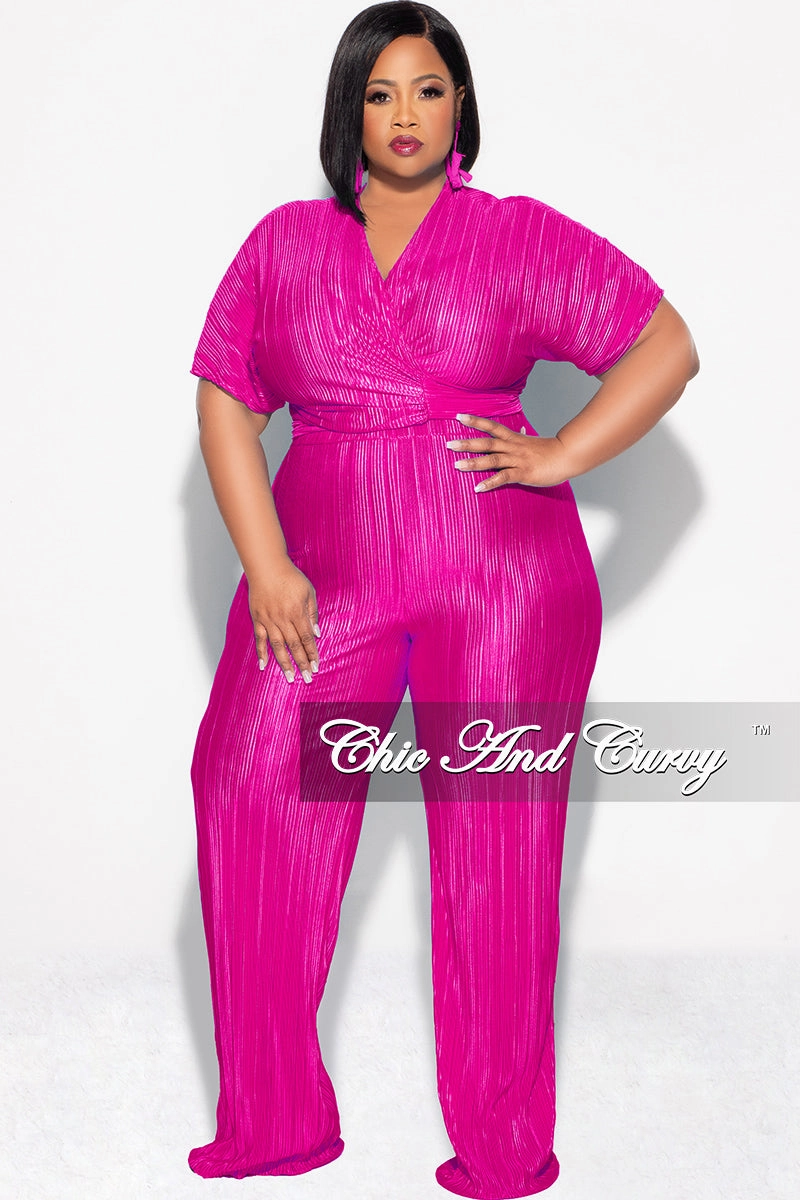 Performance Comfort Final Sale Plus Size 2pc Pleated Top and Pants Set in Fuchsia