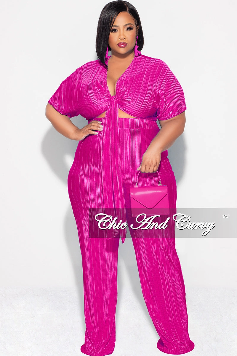 Final Sale Plus Size 2pc Pleated Top and Pants Set in Fuchsia Flexibility Fit Sport Layer