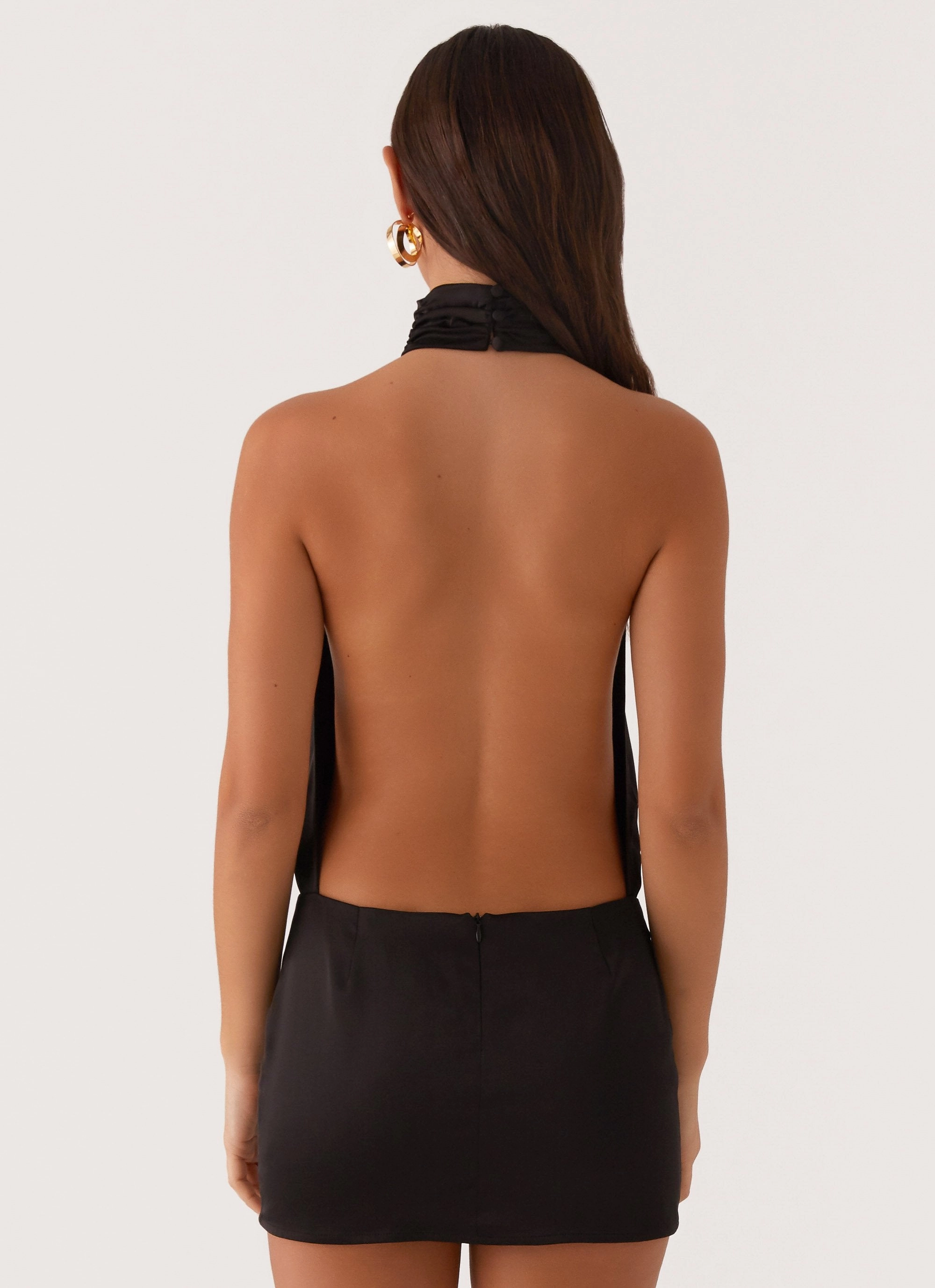 Feminine Details Subtle Lines Birdie Halterneck Mini Dress - Black