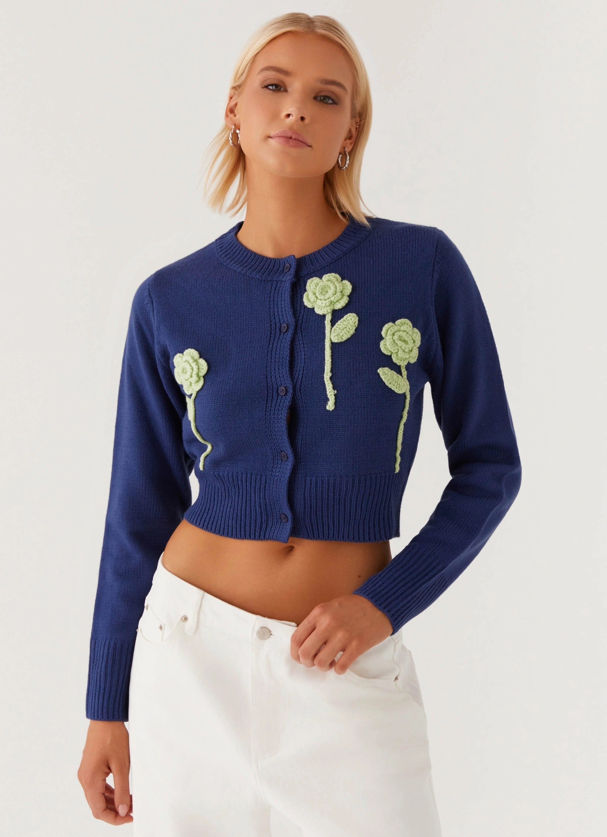 Flexible Joint Articulation Compressed Packing Design Everest Knit Cardigan - Navy