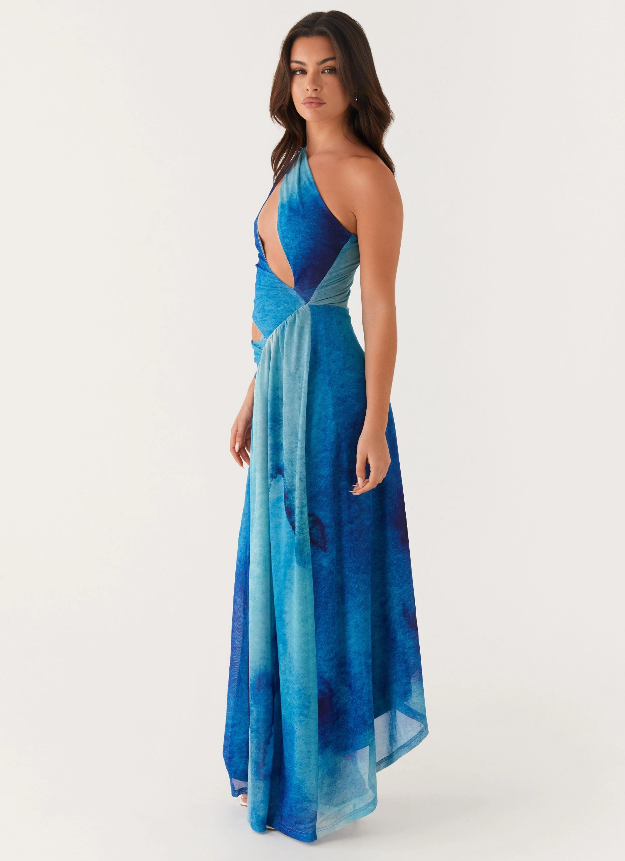 Striped-Pattern Blinded Maxi Dress - Blue Tie Dye