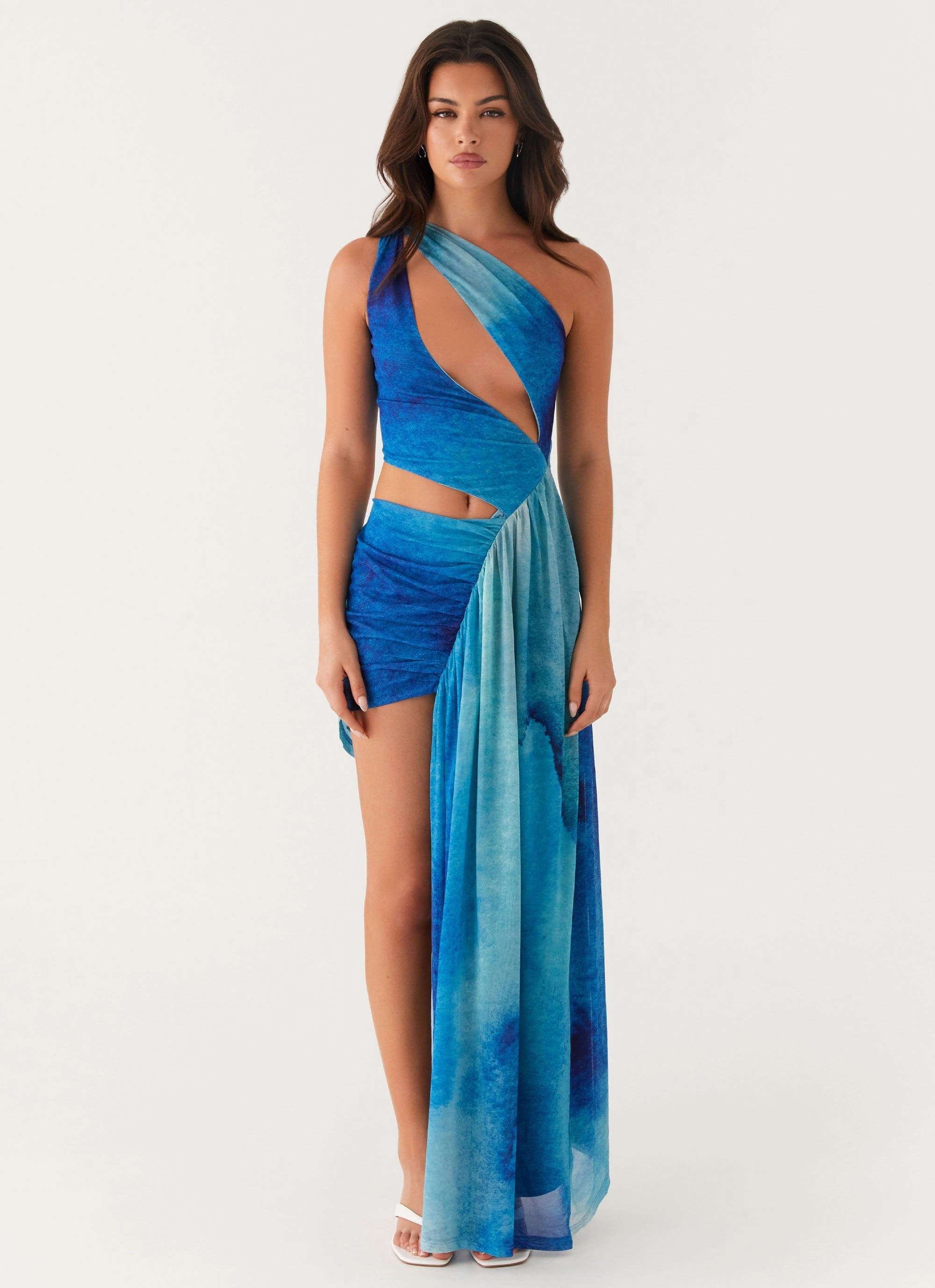 Light Fabric Polite Tone Blinded Maxi Dress - Blue Tie Dye