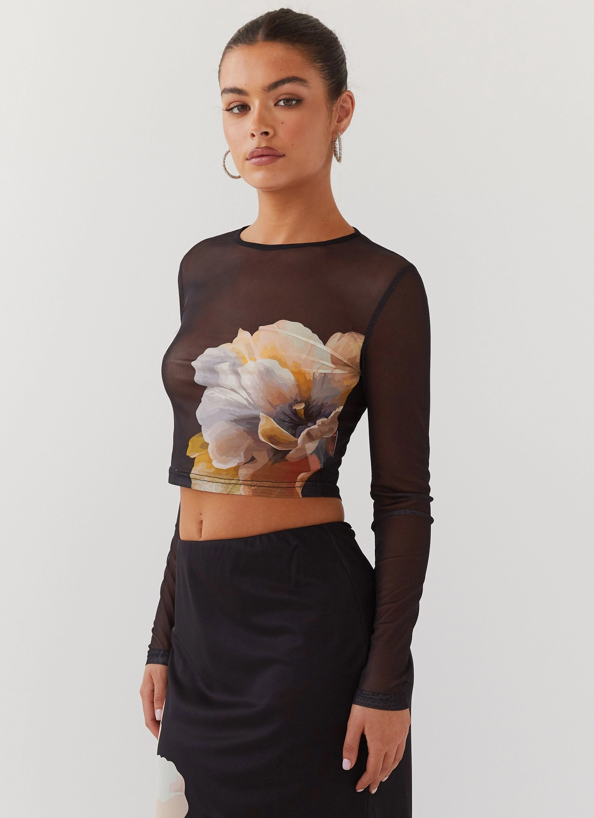 Chain Reaction Mesh Long Sleeve Top - Black Orchid Relaxed Fit Shirt Breathable Underarm Gussets