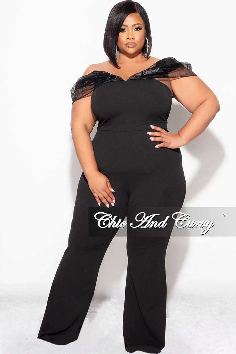 ResilientStretch Final Sale Plus Size Mesh Off The Shoulder Plus Size Jumpsuit in Black