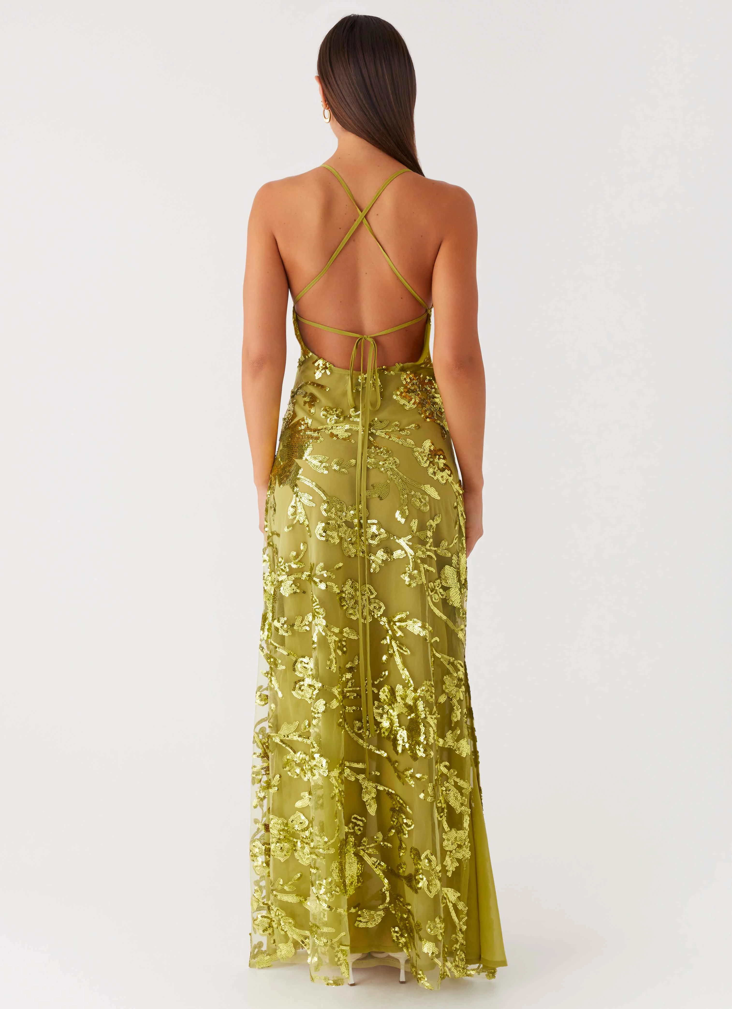 City Essential Havana Sequin Maxi Dress - Lime