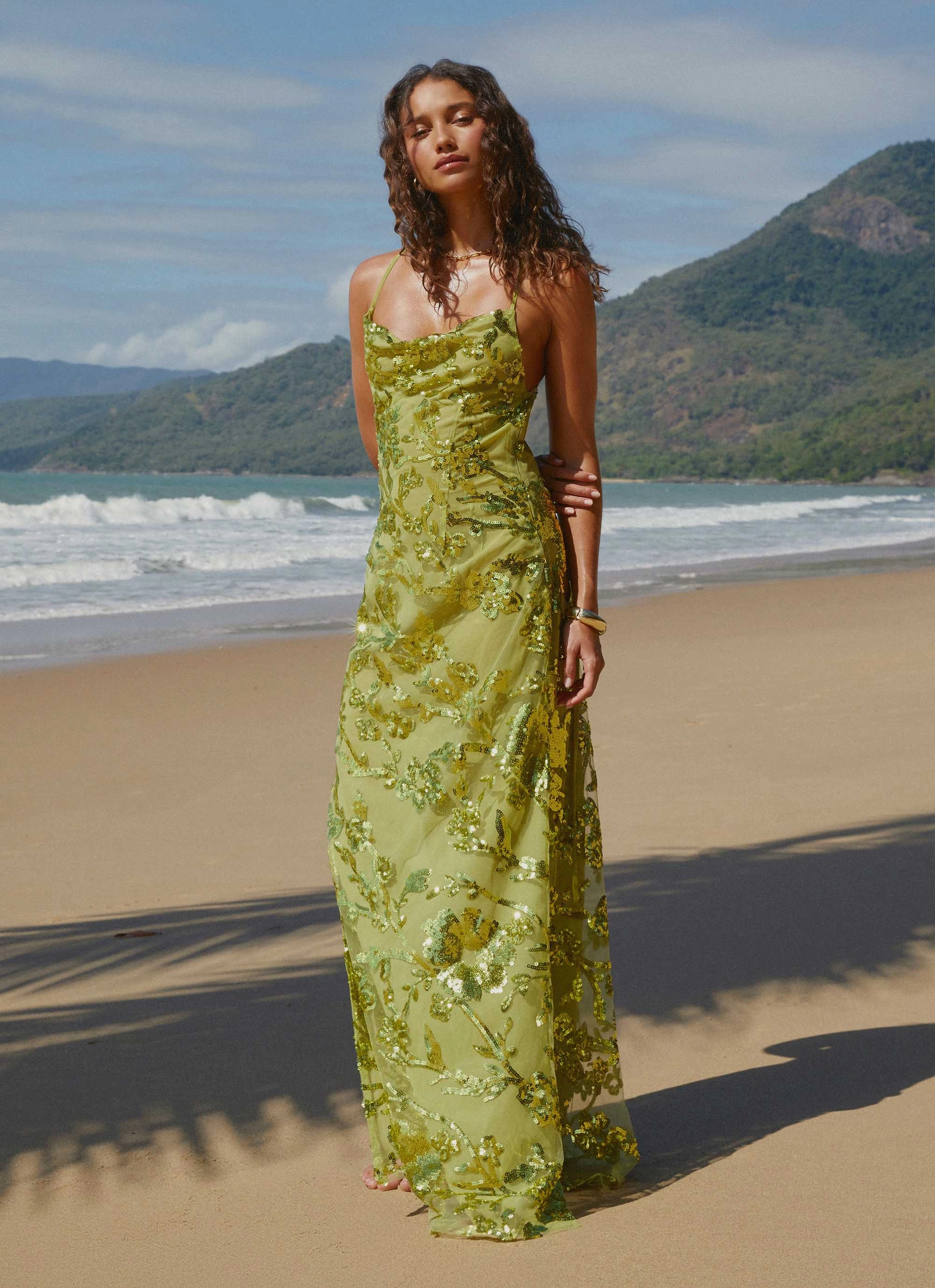 Havana Sequin Maxi Dress - Lime Work Look Peach Tone